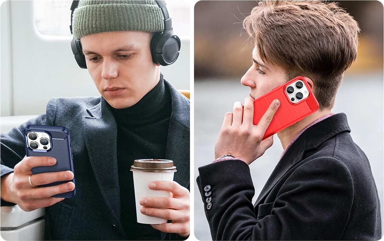 Mbështjellës Hurtel Carbon Case për iPhone 14 Pro, TPU, Blu