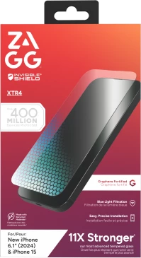 Xham mbrojtës Zagg InvisibleShield Glass XTR4 për iPhone 15/16, me filtër dritë blu, Blu