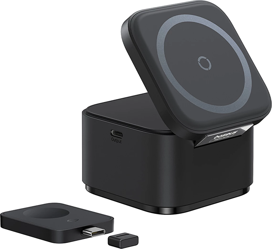 Karikues wireless 3-në-1 Baseus MagPro, 25W, MagSafe, për telefon, kufje e smartwatch, i zi