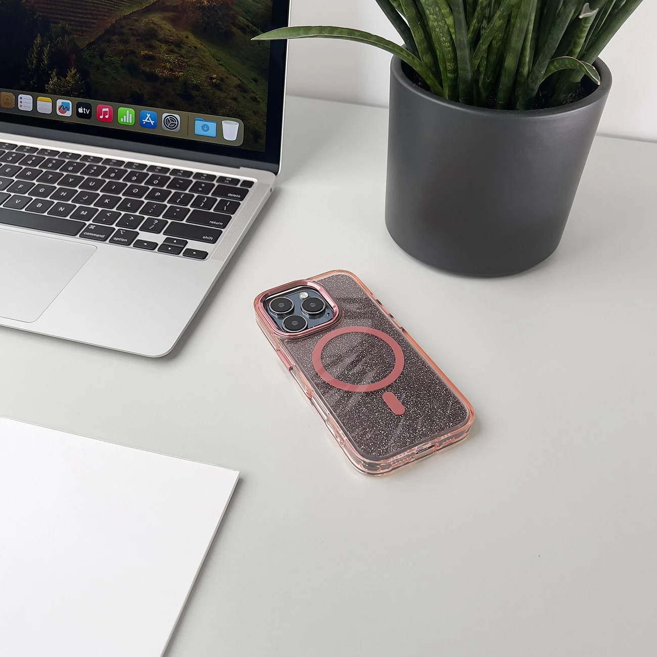 Mbështjellës Wozinsky Glitter Case me MagSafe për Samsung Galaxy S24 FE, Rozë me shkëlqim