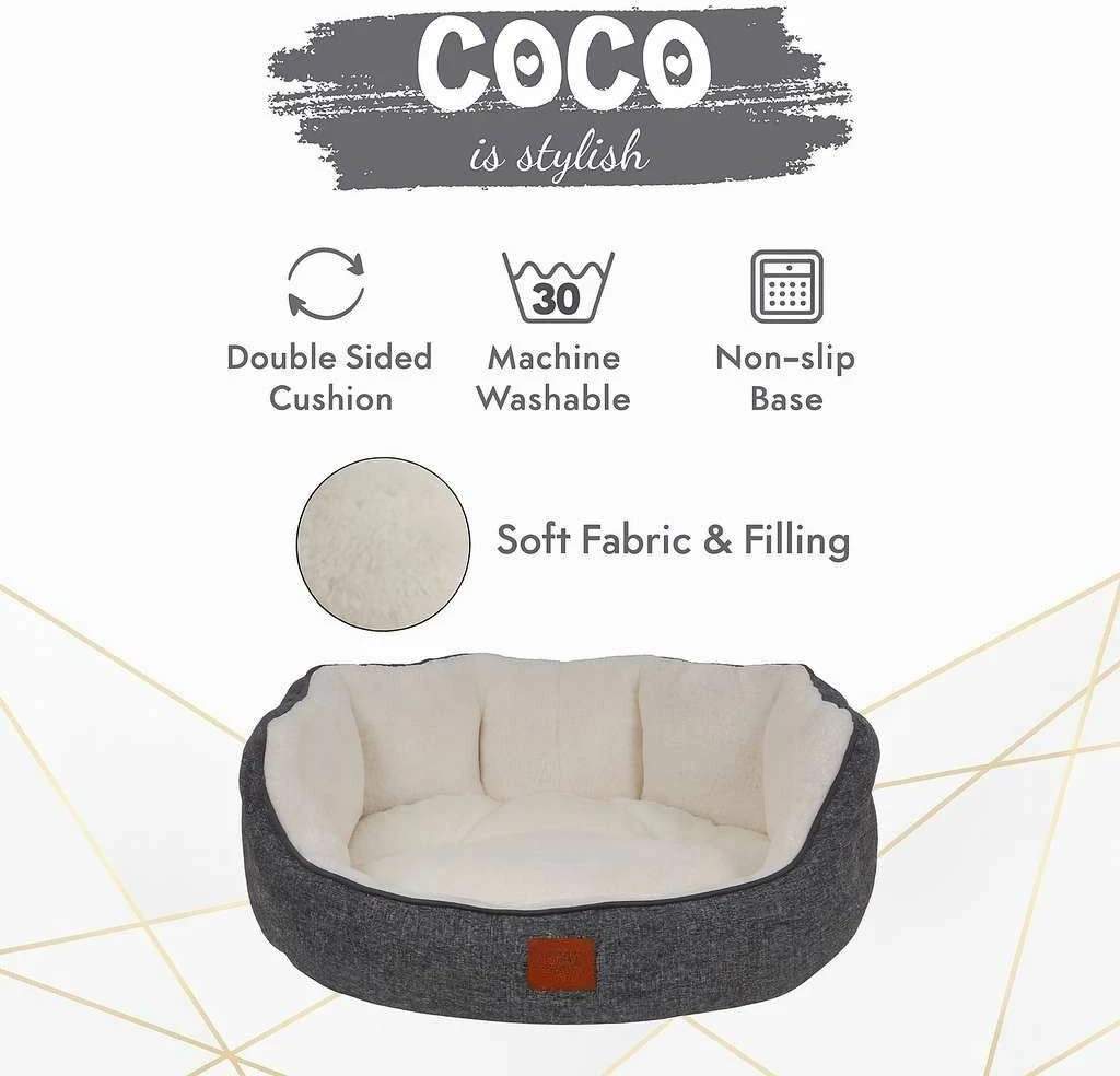 Shtrat për kafshë, Paws & Whiskers, Coco S, gri dhe bardhë