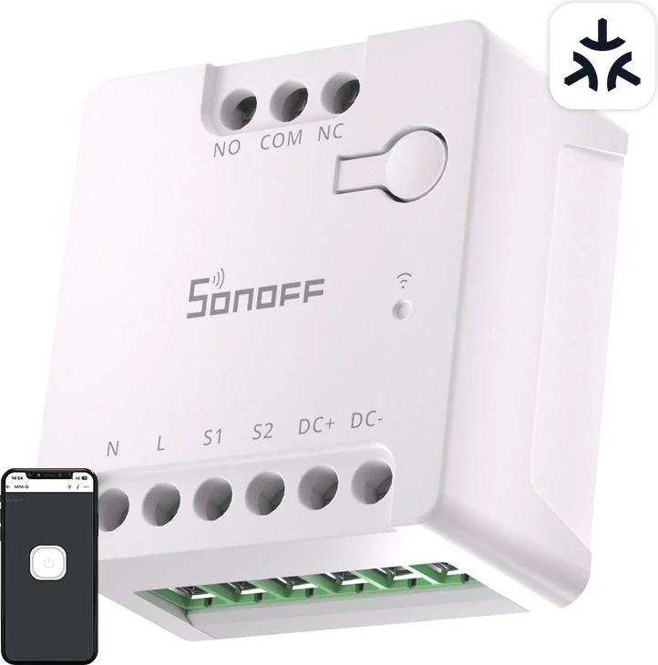 Switch i mençur Sonoff MINI-D, WiFi, Matter, AC/DC 12-48V, kontakt i thatë, Bardhë