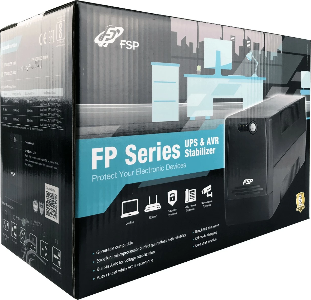 UPS FSP FP 1500, Line-Interactive, 1.5 kVA, 900 W, Sine, 162 V, 290 V