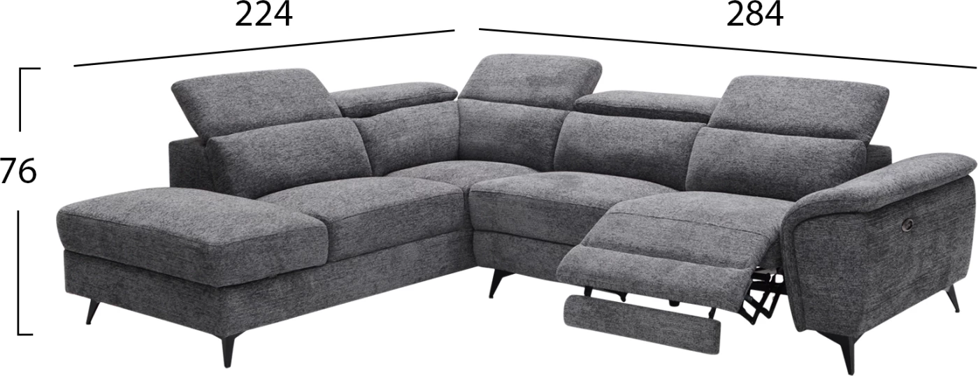 Këndare e majtë me recliner dhe hapësirë për depo, RESTRO FH3339.01L, material gri, 284x224x76cm