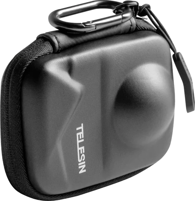 çantë mbrojtëse për kamera 360, Telesin S6-PRC-22-TDJ, kasë PU e fortë, brendësi velvet e butë, rezistente ndaj motit, për DJI Osmo 360, e zezë, me karabinë