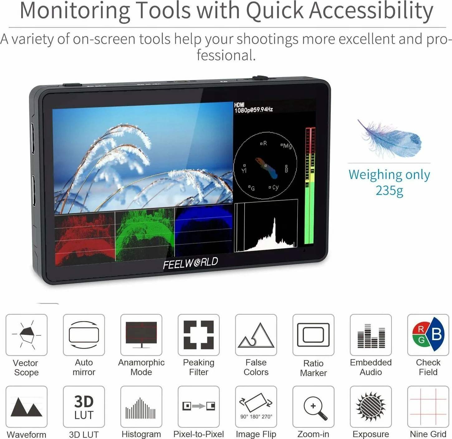 Monitor preview Feelworld F6 PLUS V2 6" Full HD touchscreen HDMI 4K