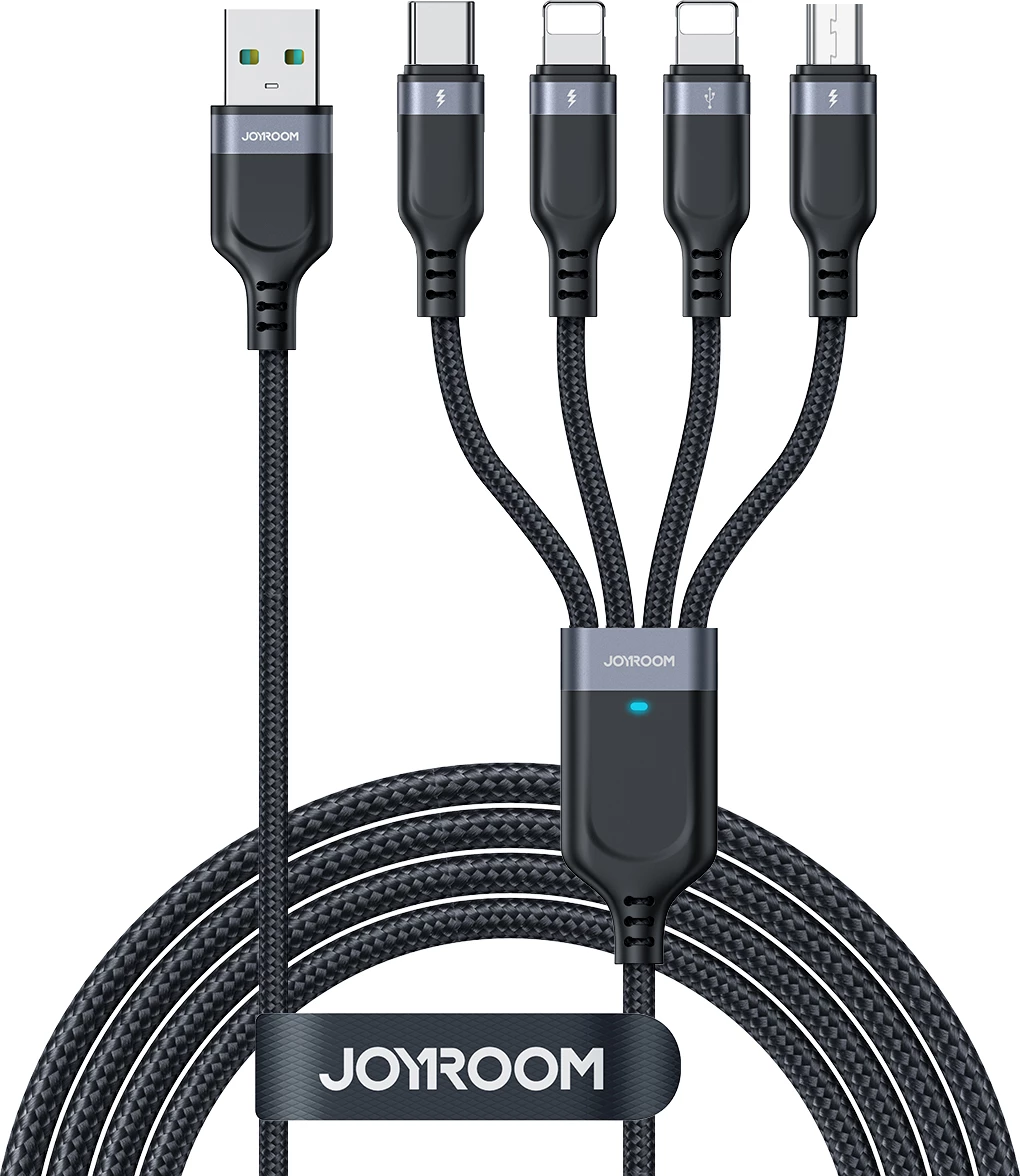Kabllo multifunksionale Joyroom S-A18, 1.2m, 4in1 USB-A në USB-C/2xLightning/micro USB, e zezë