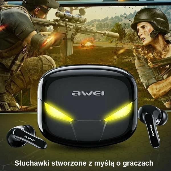 Kufje wireless AWEI T35 TWS me stacion karikimi, Bluetooth 5.0, për gaming, të zeza