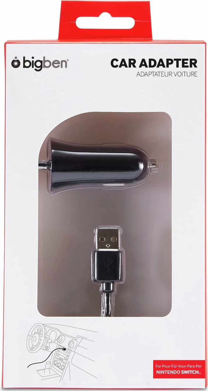 Karikues për veturë Bigben Switch Car Charger për Nintendo Switch, USB-C 1 m, 12-24V/5V 2.4A
