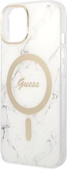 Set mbështjellës Guess Marble Collection me karikues wireless MagSafe për iPhone 14 6.1", Bardhë