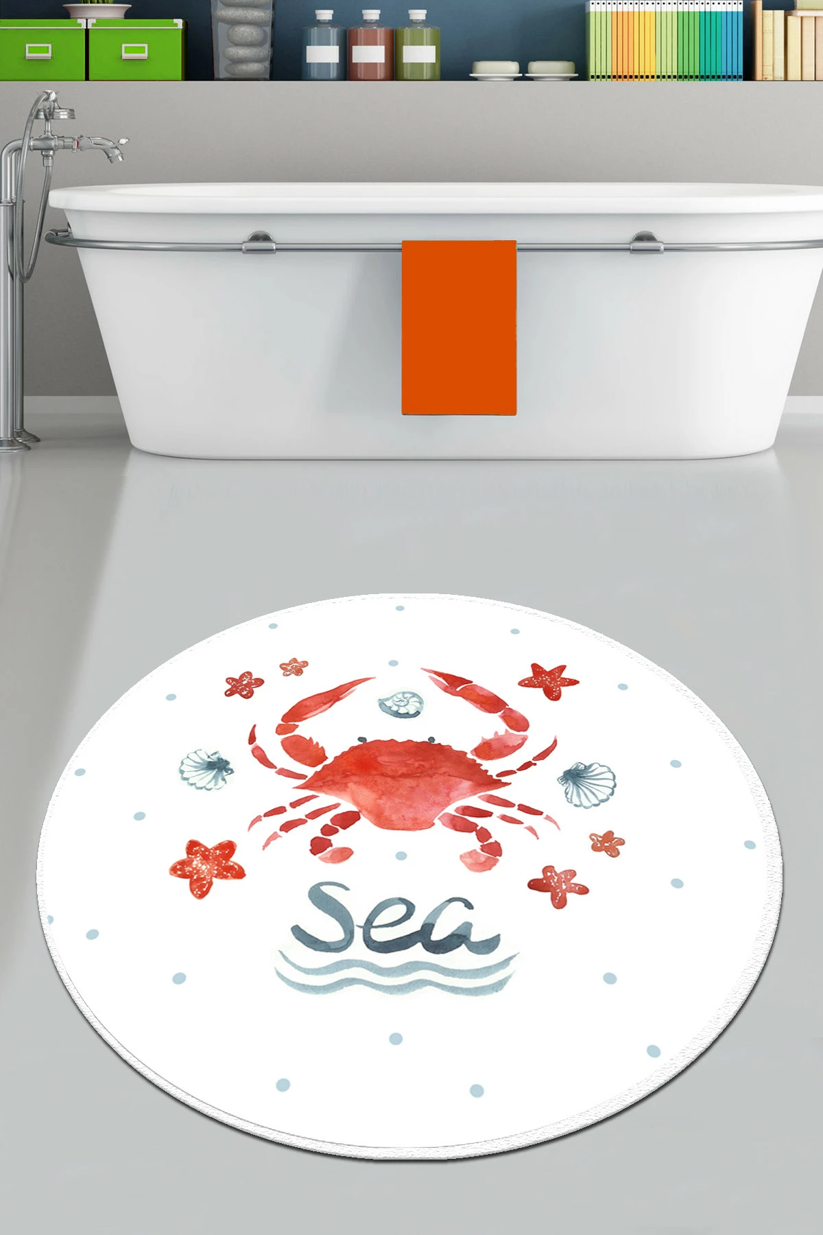 Tapet banje i rrumbullakët, dizajn gaforre, Crab Circle Djt 200, shumëngjyrësh, 200cm