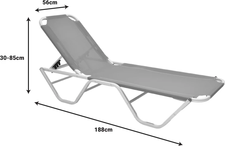 Shezlong Dessie alumini i grumbullueshëm tekstilene ngjyrë bezhë e lehtë 56x188x30cm