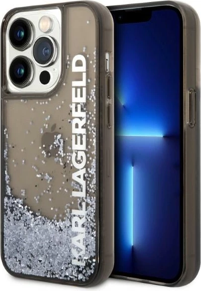 Mbështjellës Karl Lagerfeld Liquid Glitter Elong për iPhone 14 Pro Max, zi