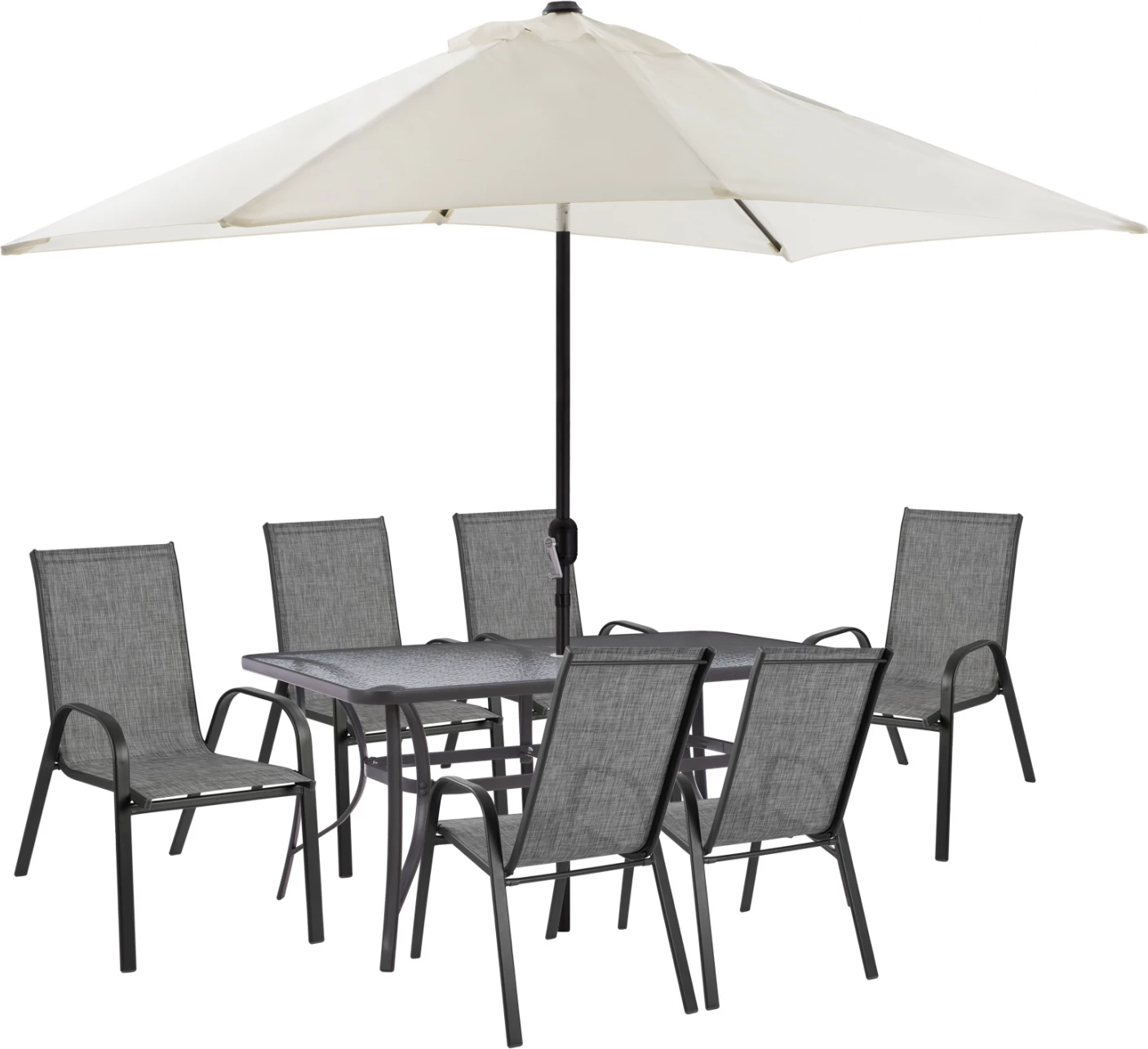 Set darke 8 cope tavoline me karrige gri dhe ombrellë bezhë gri FH11474