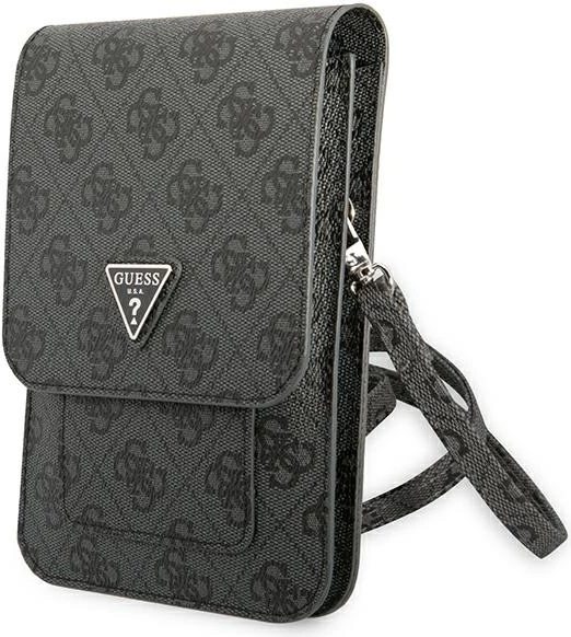 çantë smartphone/portofol Guess GUWBP4TMGR 4G Triangle, lëkurë artificiale, 17.5×11.5 cm, me rrip të heqshëm, e zezë