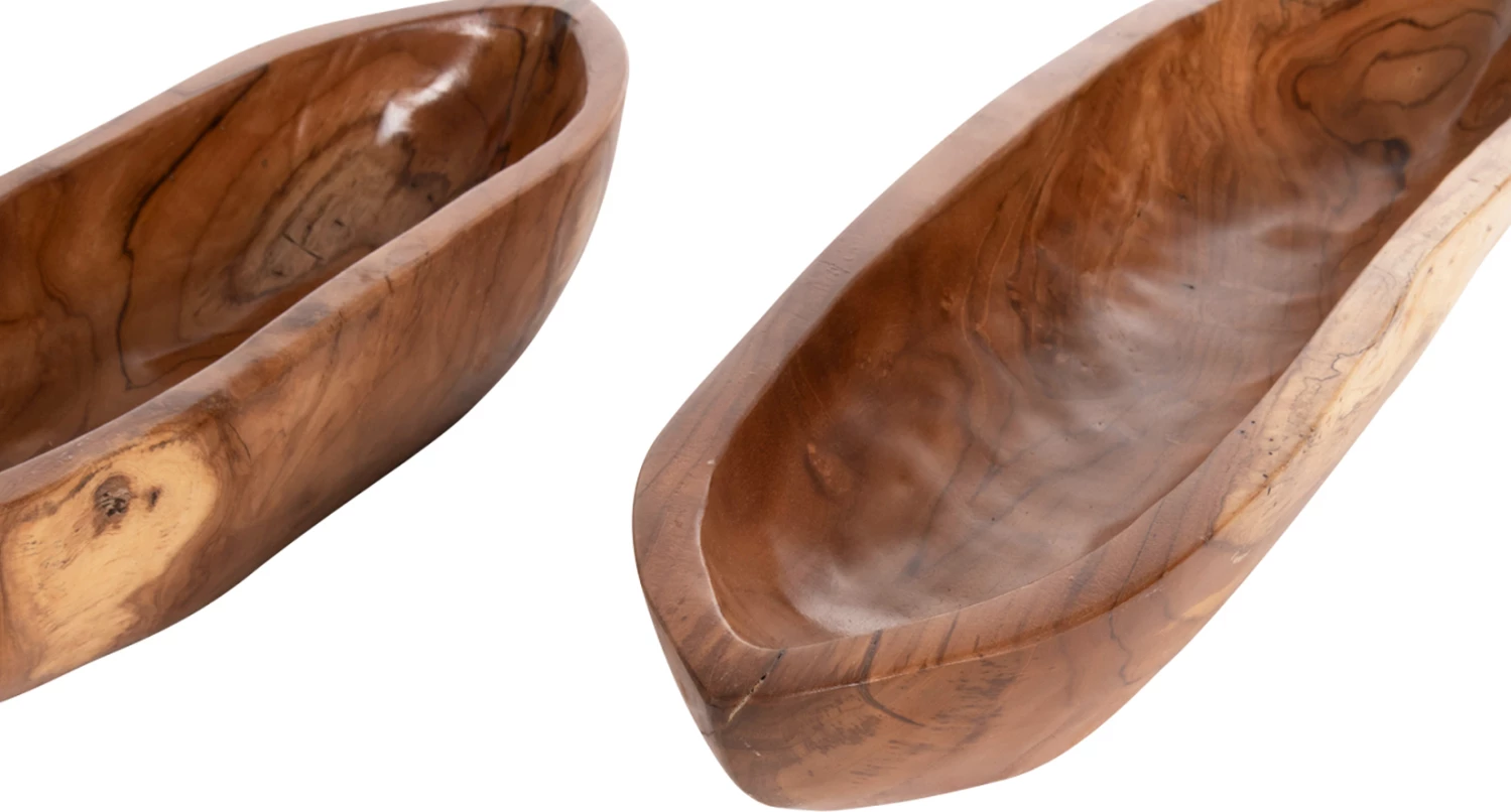 Set 2 tasa dekorativë, dru tik natyral, FH4305, 68.5x18.5x9.5cm