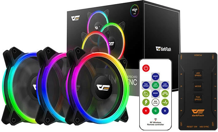 Set ventilatorë Darkflash DR12 Pro 3in1, 120x120 mm, ARGB, i zi