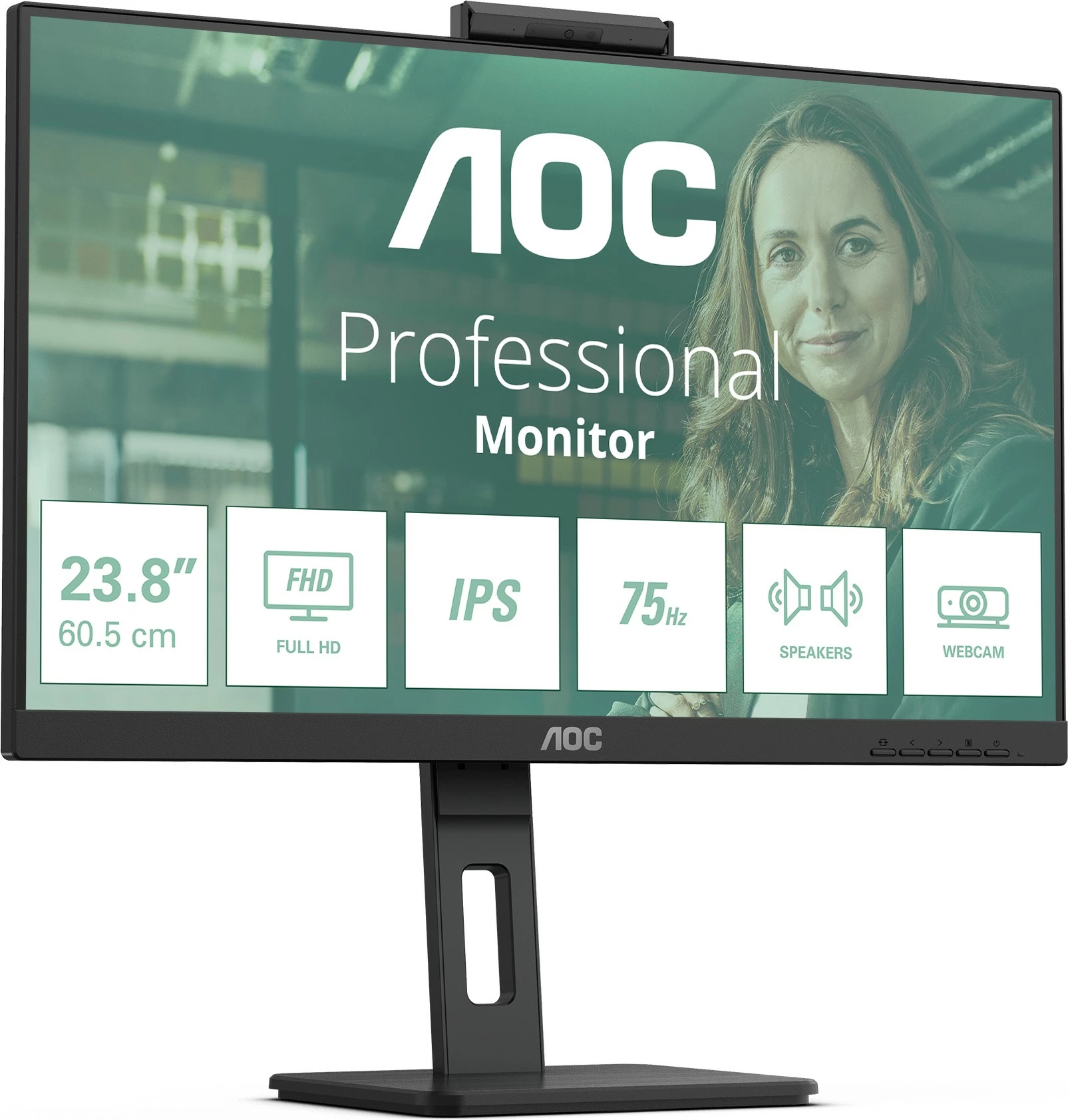 Monitor AOC 24P3QW 23.8 inç IPS Full HD 75Hz me altoparlantë dhe webcam