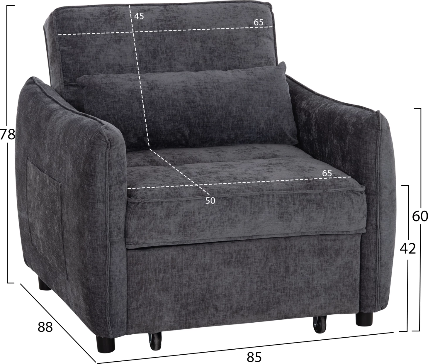 Fotel-krevat ORYN, material gri, 89x85x84cm