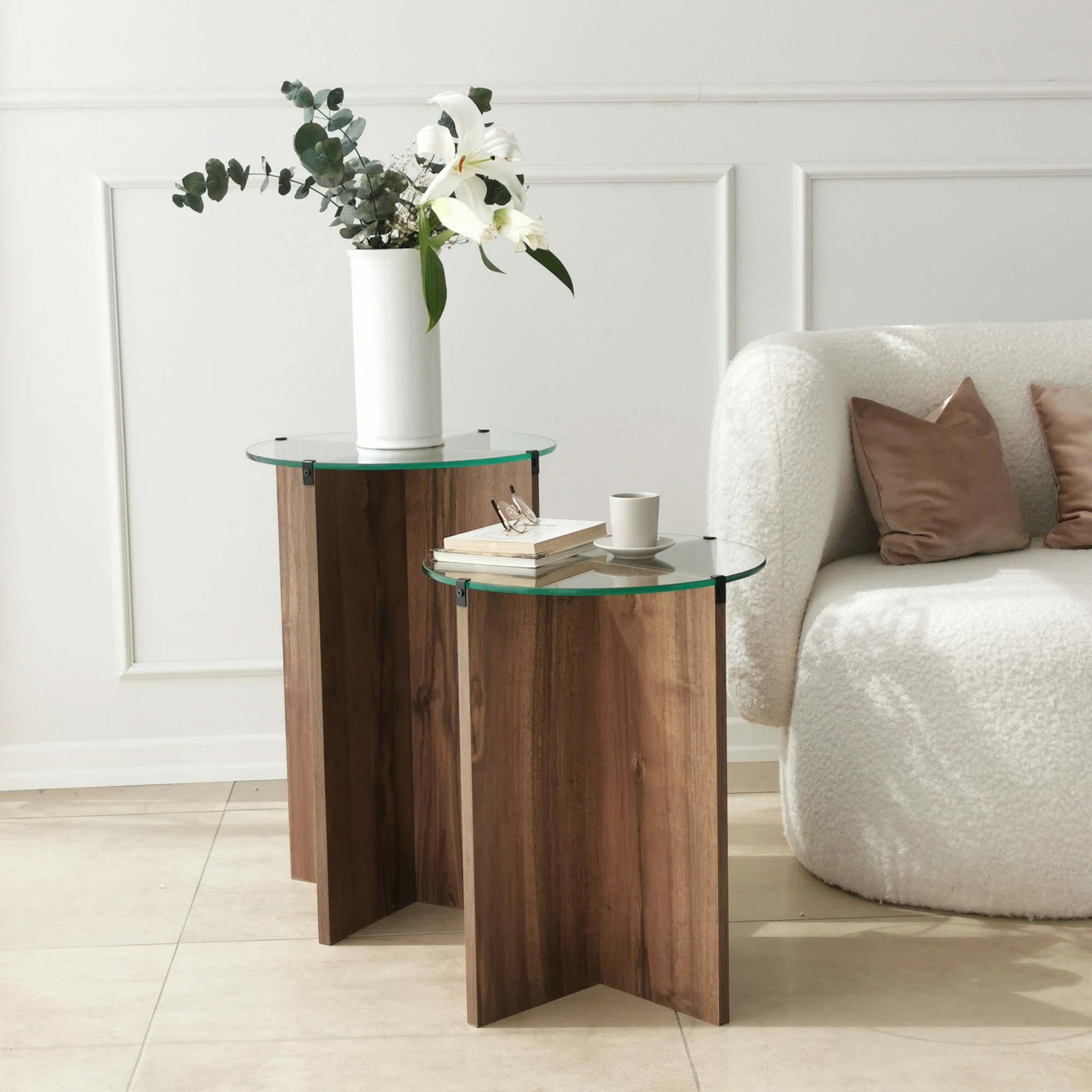 Set tavolina ndihmëse të vendosshme (2 copë), Hanah Home, Lily, ngjyrë arre