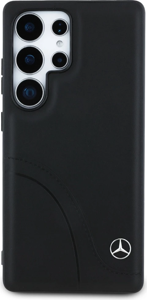 Mbështjellës Mercedes Leather Curved Stitches për Samsung Galaxy S25 Ultra, i zi
