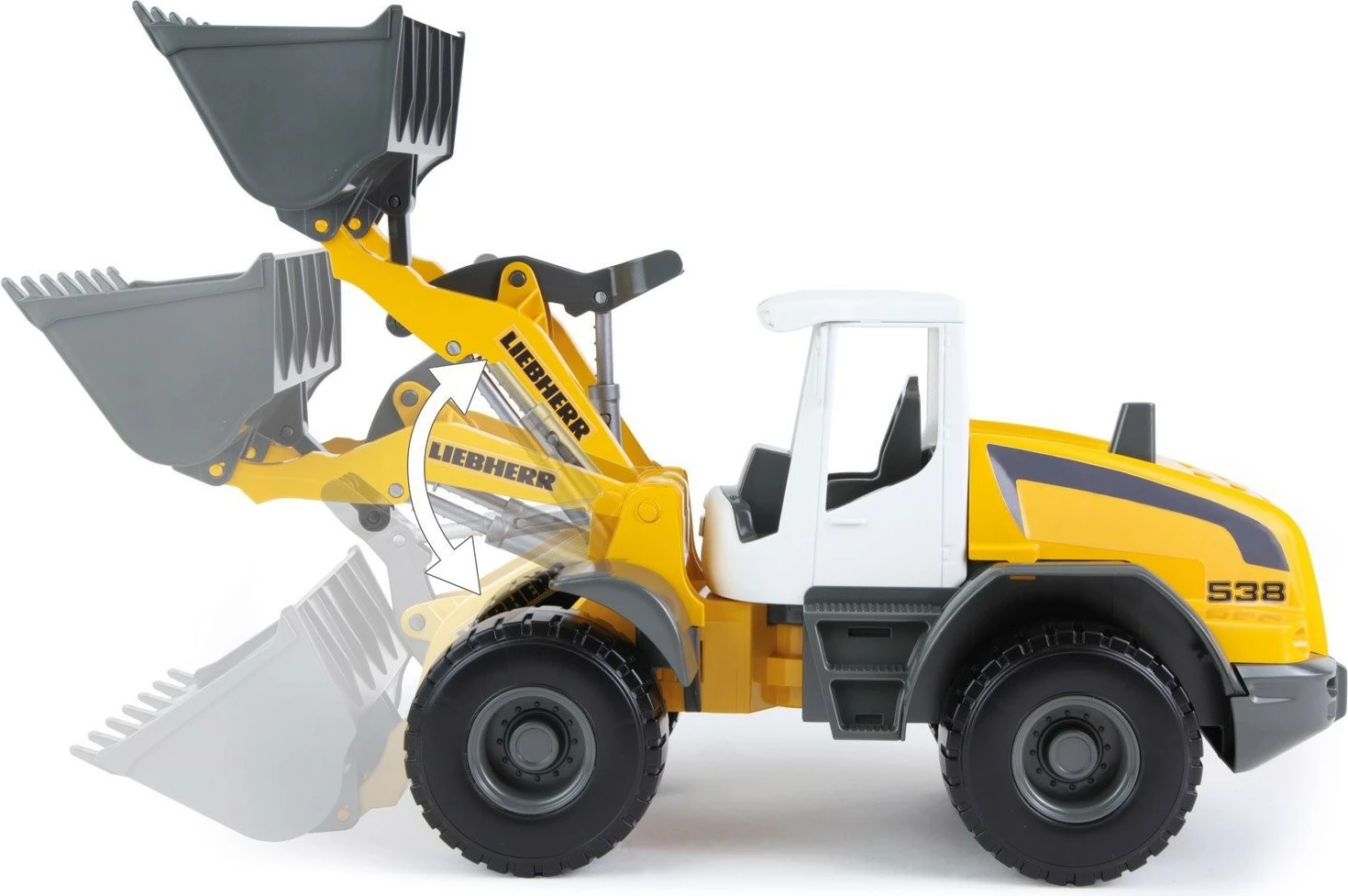 Lodër ekskavator Lena Worxx Liebherr L 538, plastikë, 48 cm, verdhë/gri/bardhë