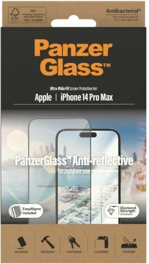 Xham mbrojtës PanzerGlass Ultra-Wide Fit me filtër anti-refleks dhe EasyAligner për iPhone 14 Pro Max