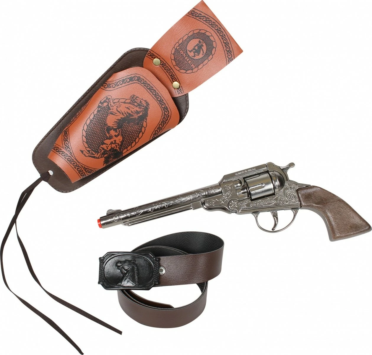 Revolver metalik lodër Pulio Gonher 155150/0 me kaburë, argjendtë/kafe, set