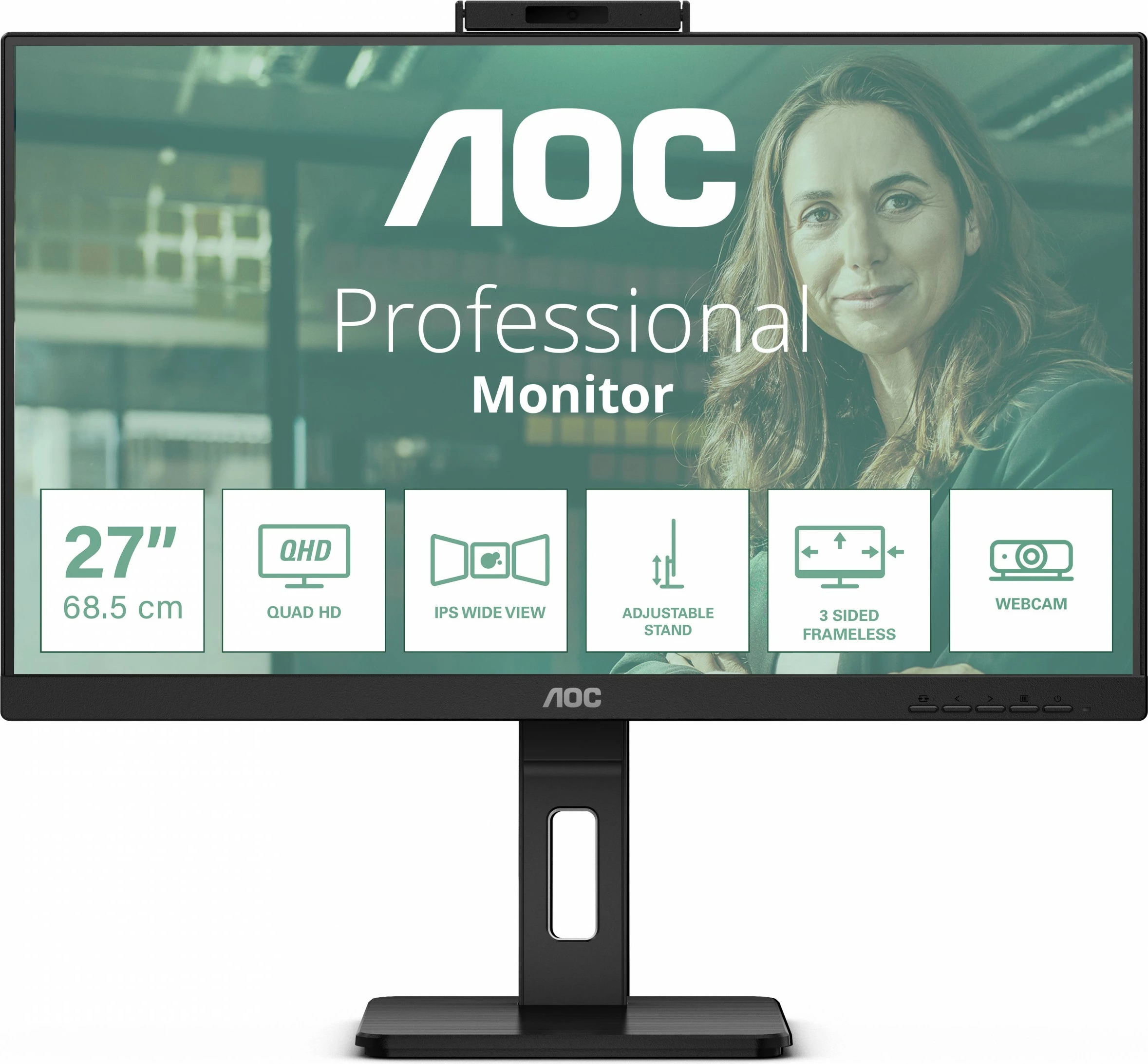 Monitor AOC Q27P3QW 27 inç IPS QHD, USB hub, kamerë, i zi