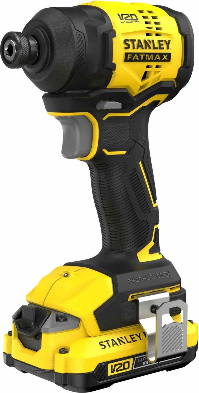 Vidator me goditje Stanley FATMAX SFMCF811D1T-QW 18V, bateri 2Ah, me karikues, me LED, me valixhe, zi/verdhe