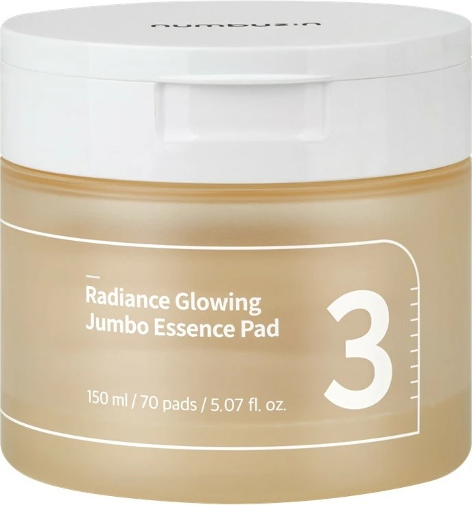 Pad toneri për fytyrë Numbuzin No.3 Radiance Glowing Jumbo Essence Pad për femra, 70 copë