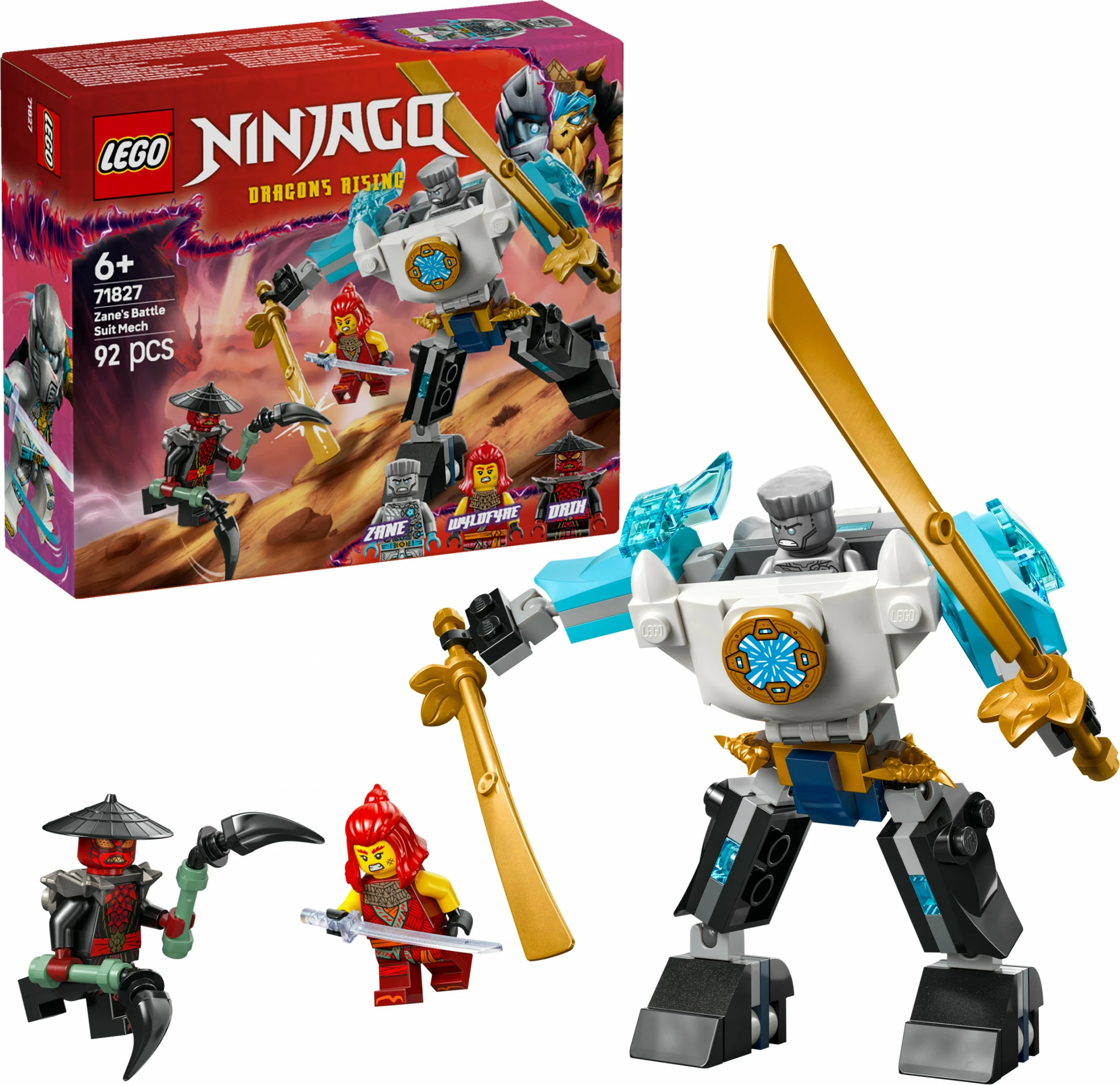 Set ndërtimi LEGO Ninjago 71827, Zane’s Battle Suit Mech, 92 pjesë, multikolor
