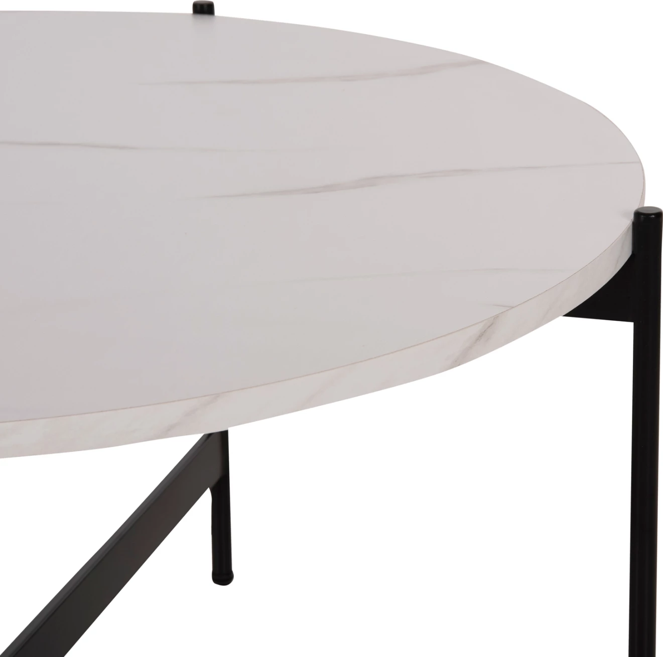 Tavolinë kafeje FH9588.05, sipërfaqe tavoline mermeri e bardhë, bazë metalike e zezë, Φ80x45Hcm