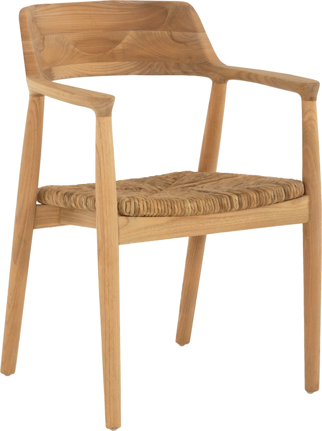 Karrige me krahë, dru teak dhe sedilje kashtë, FH9335, 58x53x79 cm