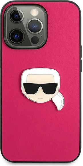 Mbështjellës Karl Lagerfeld Leather Ikonik Karl's Head Metal për iPhone 13 Pro/13, Rozë