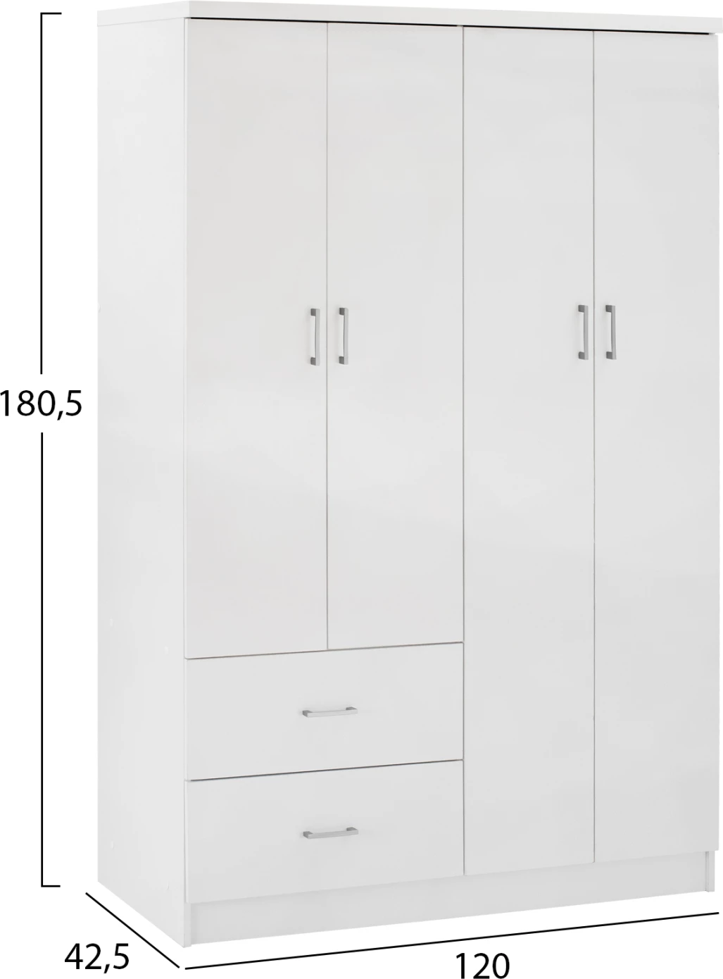 Dollap me 4 dyer dhe 2 sirtarë FH339.05 i bardhë 120x42,5x180,5 cm