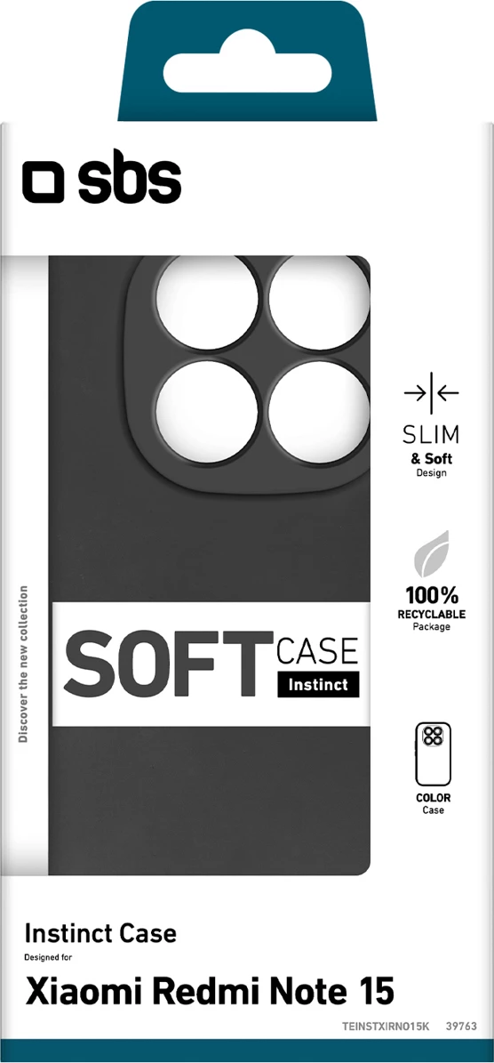 Mbështjellës SBS Instinct për Xiaomi Redmi Note 15, TPU me mikrofibër, i zi