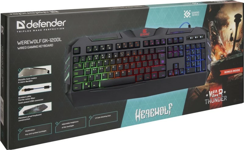 Tastierë gaming Defender Werewolf GK-120DL me ndriçim, e zezë