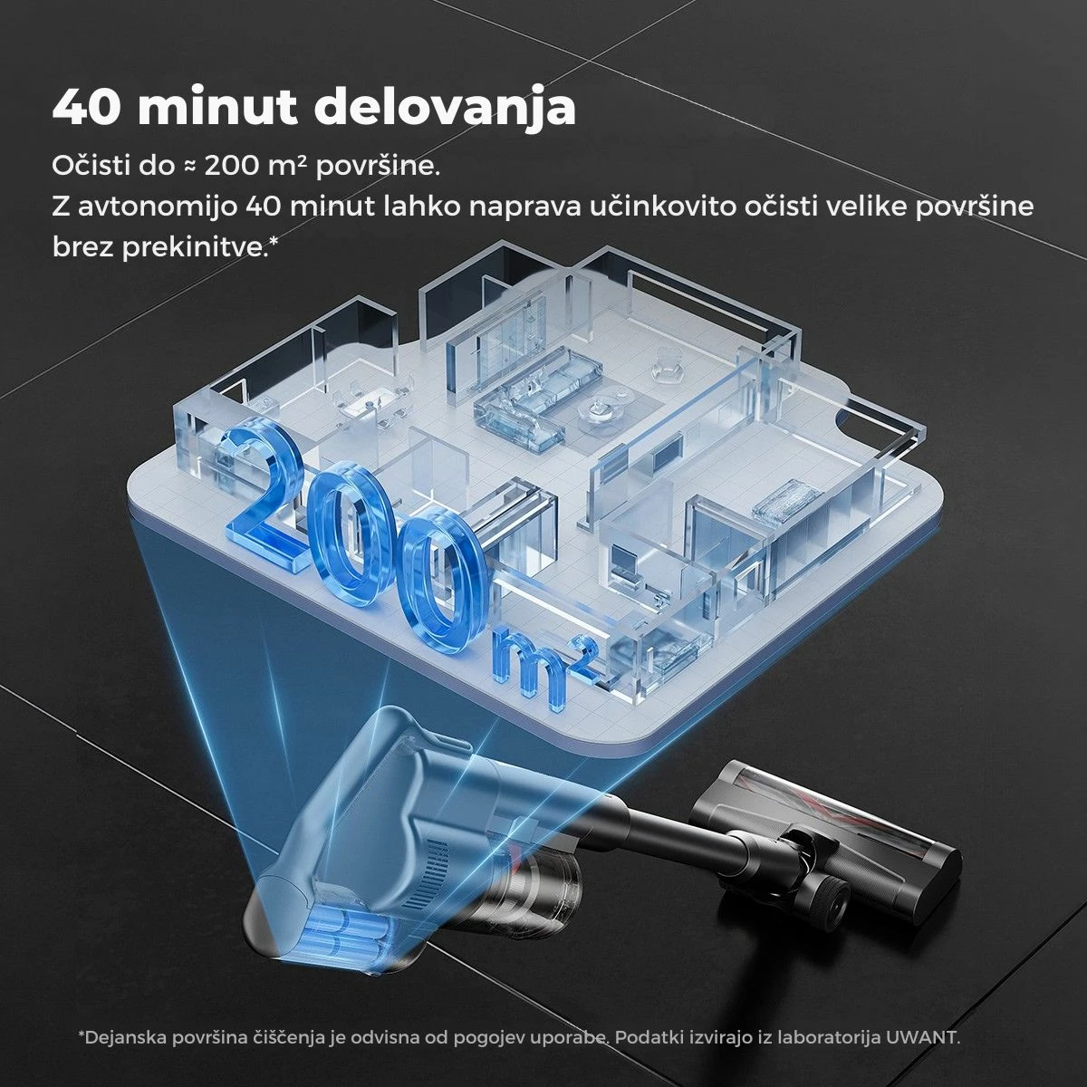 Fshesë me korrent vertikale pa kabllo Uwant V500G 25000Pa, stacion auto-zbrazje 60 ditë, 40 min, gri, set me aksesorë + 2 qese pluhuri