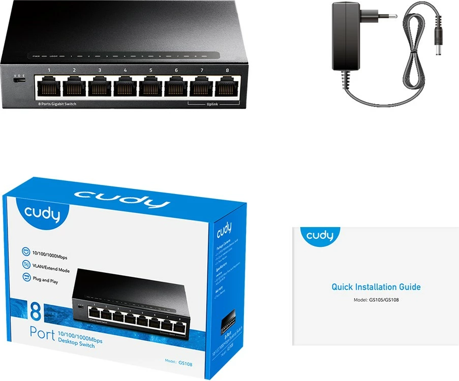 Switch Cudy GS108, 8 porta Gigabit Ethernet, Full duplex