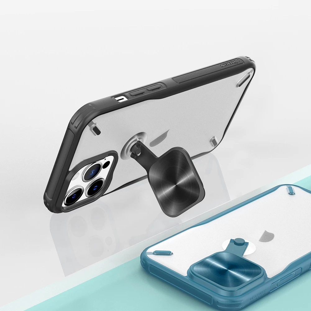 Mbështjellës Nillkin Cyclops Case për iPhone 13 Pro, me kapak kamere dhe qëndrim, i zi