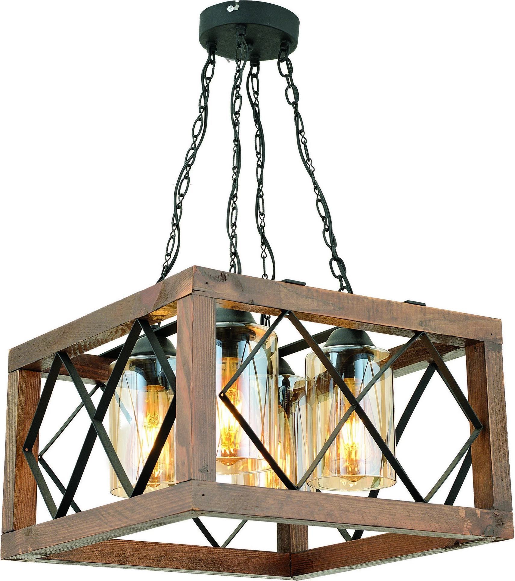 Llambë tavani Opviq, Zikzak, 4 llampa, kornizë katrore, xham, ngjyrë arre dhe e zezë