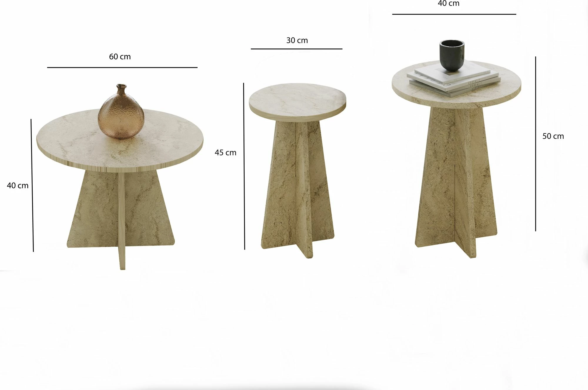 Set tavolinash kafeje Skye Decor, ngjyrë travertine, 3 copë