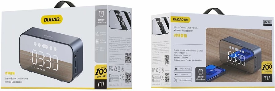 Altoparlant Bluetooth Dudao Y17 me orë alarmi, FM, 1200mAh, Argjend