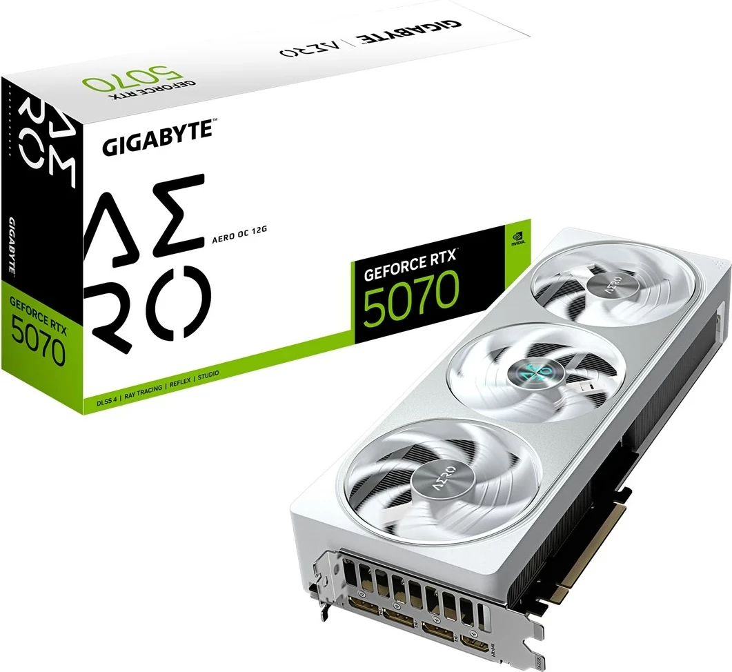 Kartelë grafike Gigabyte GeForce RTX 5070 AERO OC 12G, 12GB GDDR7, Bardhë