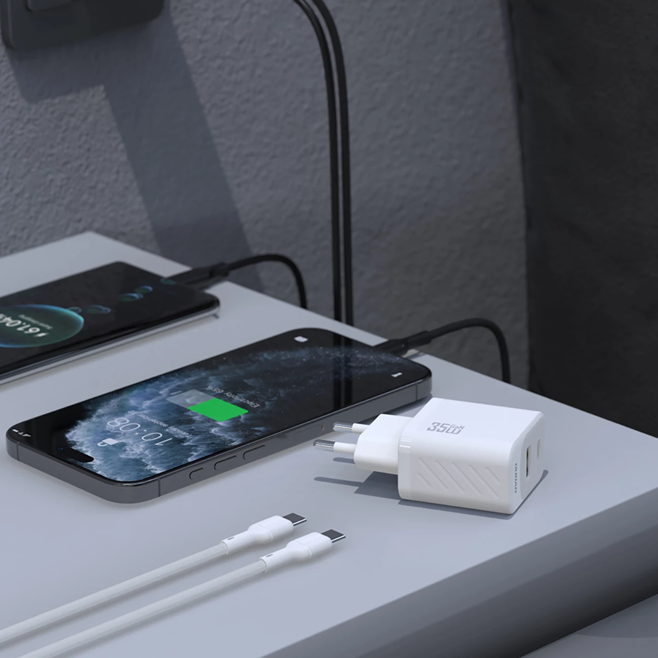 Karikues muri, Dudao, A27 Max, 35W GaN, 2 porta USB-C + USB-A, PD, prizë EU, pa kabllo, e bardhë