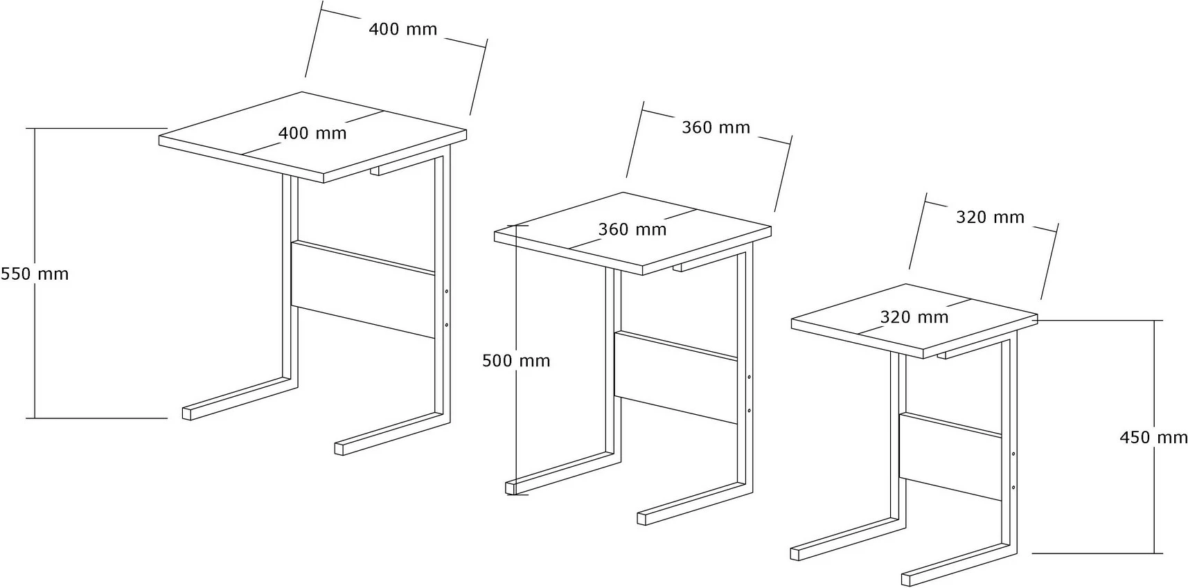 Set tavolinash ndihmëse (3 copë), Skye Decor, Sali, e zezë, lisi safir