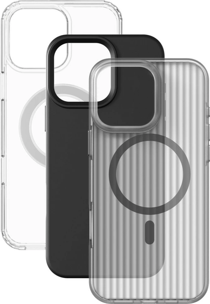 Mbështjellës 4smarts 541190, iPhone 16 Pro, i zi, gri, transparent, bardhë