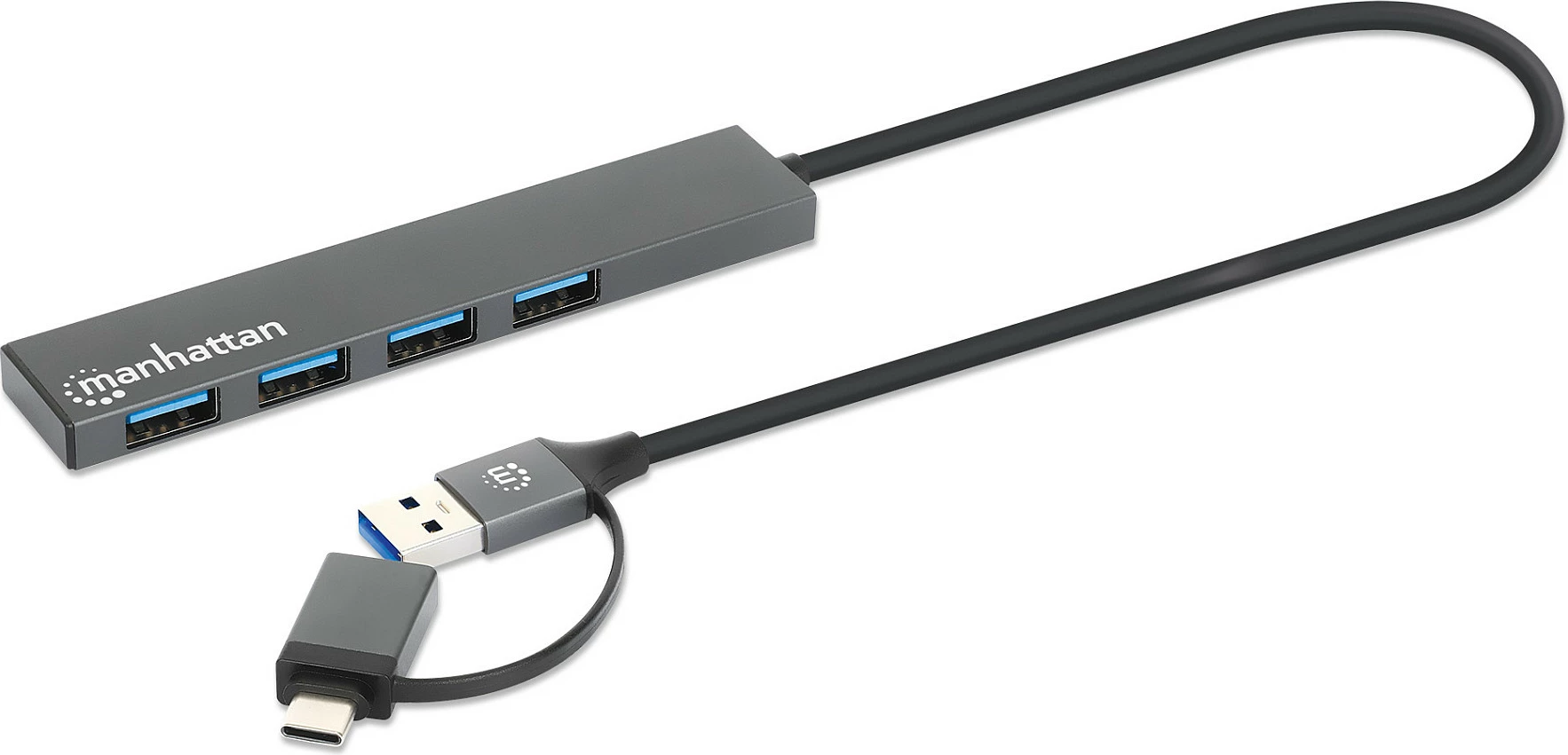 USB hub MANHATTAN Kombo-Hub 4Port USB 3.0, Type-C/Type-A, 4xUSB-A, gri