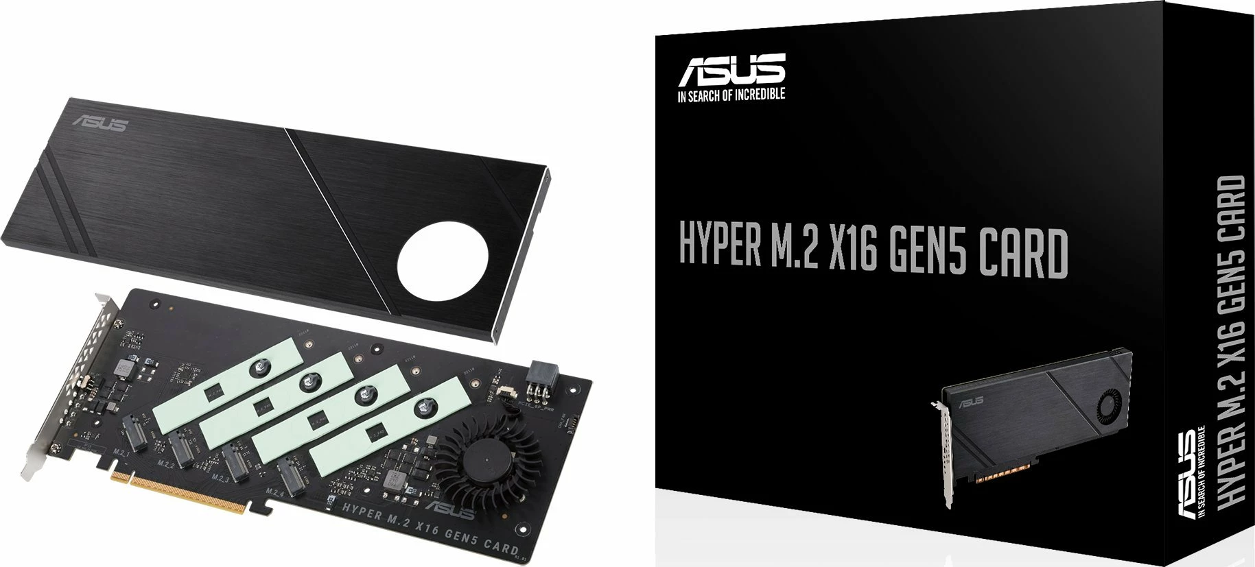 Adapter PCIe Asus Hyper M.2 x16 Gen5, PCI Express 5.0 x16, 4x M.2 NVMe, ftohje aktive, e zezë